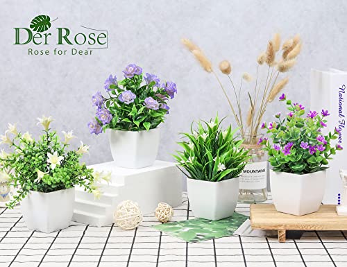 Der Rose 4 Pack Small Fake Plants Mini Artificial Faux Plants Indoor with Flowers Spring Decorations for Home Room Farmhouse Desk House Bathroom Decor - color: White