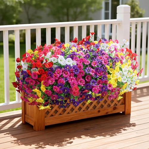 Ivydale 24 Bundles Artificial Flowers for Outdoors Spring Plants Outdoor Decor, Faux Silk Morning Glory Fake Flowers Bulk Petunias Realistic UV Resistant for Outside Porch Patio Window Garden Yard - color: 6colors Mixed