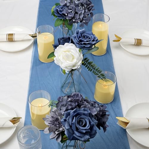 Scawim Artificial Flowers Combo Box, Navy Blue DIY Fake Silk Flowers Set Decor with Stems for Roses Graduation Party Centerpieces Bridal Bouquets Cake Decorations Arrangements Indoor Outdoor - color: Navy Blue