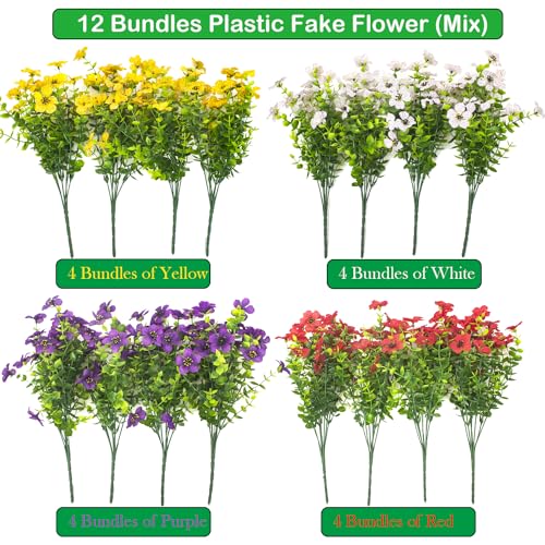 Grunyia Artificial Fake Plants Flowers for Outdoor Spring Decoration, 16 Bundles Faux Silk Colorful Daisy UV Resistant Realistic for Outside Porch Patio Home Yard Garden Planters Pots Window Box(Mix) - color: Mix