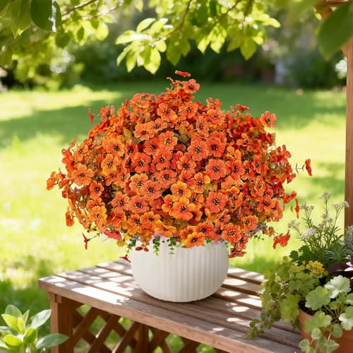 Artificial Flowers for Outdoors, 12 Bundles Fake Daisy Flowers Spring Decor, UV Resistant Faux Flower Daisy with Eucalyptus for Garden Porch Planter Box(Orange) - color: Orange