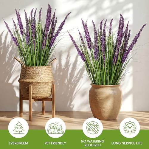Jexine 10 Pcs Artificial Lavender Outdoor 31.5" Tall Faux Flowers Grass Stems UV Resistant Fake Outdoor Plants for Porch Planter Garden Patio Front Door Home Wedding Decor - color: Purple, size: Spike Lavender