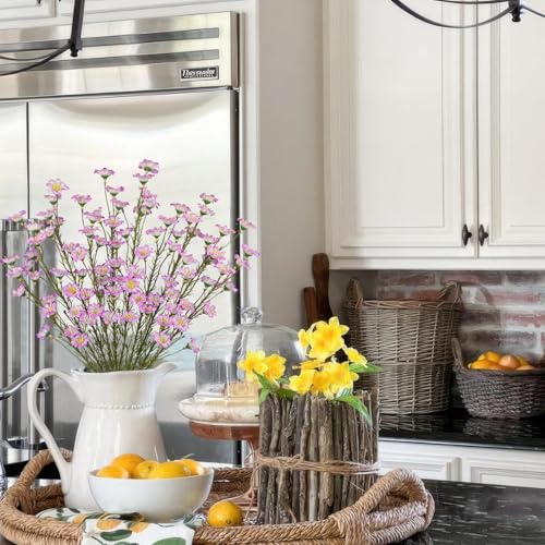 CITYES 10 Pcs Artificial Wildflowers with Stems Bulk Silk Spring Flowers 21" Fake Forsythia Branches Purple Pink Faux Wildflowers Floral Arrangements for Home Decor Indoor Outdoor Wedding Centerpieces - color: Purple Pink