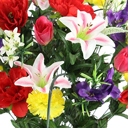 Admired by Nature 40 Stem Artificial Flowers Roses Lily Peony Mixed Bush Spring Faux Flower Arrangement - for Indoor Outdoor Wedding Home Decor, Cemeteries and Funerals, Events, Crafts - Spring - color: Spring