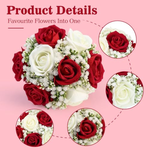 Burgundy Bridesmaids Bouquets Set of 4 - 7 Inch Artificial Flower Bouquet for Bridesmaid Pre-made Gypsophila Silk Rose Small Floral Bouquet for Wedding Bridal Shower Ceremony Anniversary Deocr - color: Burgundy Gypsophila Sage, size: Set of 4 Bridesmaid B