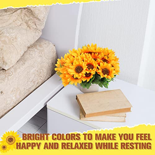 Roshtia 16 Bunches Sunflower Artificial Flowers, 11.8'' High Bride Holding Sunflower Bouquet, Each with 7 Heads, Silk Sunflower Decor Sunflower Centerpieces for Tables Home Party Wedding Decor Craft