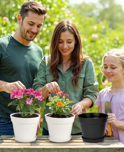 homenote Plant Pots,6 Inch Flower Pots for Plants Plastic Planters for Indoor with Multiple Drainage Holes and Trays, for All Home Garden Flowers Succulents,Outdoor(White&Black,16 Pack) - color: White & Black-16 Pcs, size: 6 Inch