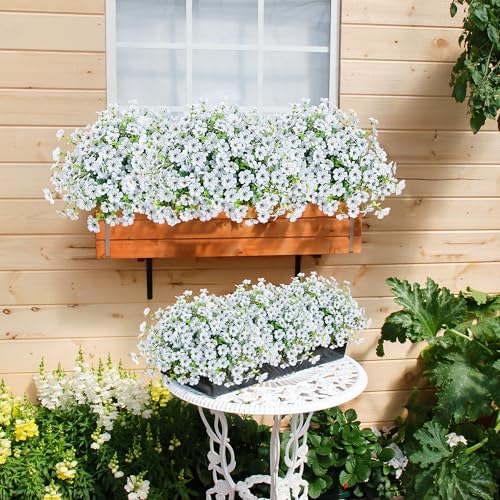 Sggvecsy Artificial Flowers for Outdoors 12 Bundles Realistic Faux Plants UV Resistant Fake Silk Daisy with Eucalyptus for Boxwood Planter Patio Porch Outside Spring Summer Decoration(White) - color: White