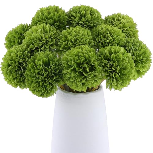 Rowfad 12 Pcs Artificial Chrysanthemums Flowers Green Flowers Silk Fake Mums Flowers for St Patricks Day Outdoor Wedding Table Centerpiece Home Decor (12, Green) - color: Green