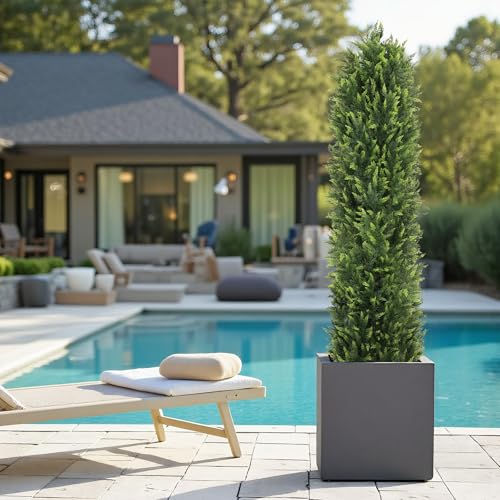 THE BLOOM TIMES 6FT Tall Artificial Cedar Topiary Trees Set of 2, UV Resistant Large Faux Cypress Evergreen Plants for Outdoor Planters, Realistic Fake Bushes & Shrubs for Front Porch Christmas Decor - color: Lush Cypress Trees, size: 6 Foot