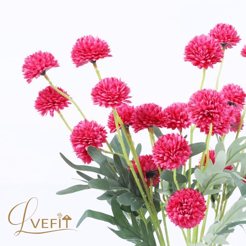 LVEFIT 10 Pcs Hot Pink Kiku Flower Fake Mums Long Stem Flowers,Faux Kiku Flower Bulk,Silk Flowers Mini Chrysanthemum Floral Arrangements,Artificial Flowers Chrysanth Mini Fake Flower - color: Hot Pink