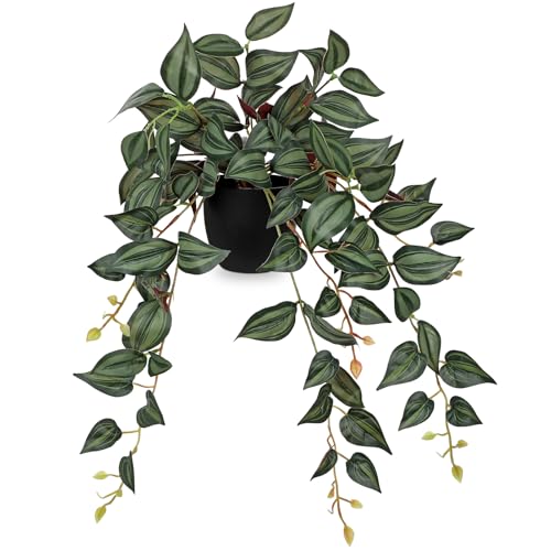 DILATATA Fake Plants Artificial Potted Plants 20 Inch Faux Peperomia Ivy Vine Plant Hanging Plant for Home Office Desk Shelf Indoor Outdoor Decor - color: Wandering Jew-green