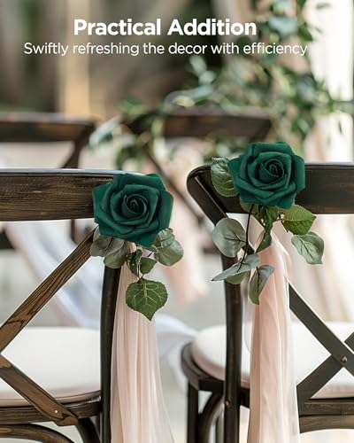 InnoGear Artificial Flowers, 50 Pcs Hunt Green Foam Fake Roses Bulk with Stems for St. Patrick's Decoration DIY Wedding Bouquets Centerpieces Bridal Shower Party Valentines Christmas Tree - color: Hunt Green