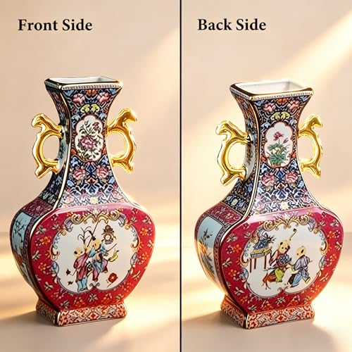 Jingdezhen Enamel Ceramic Vase for Home Decor, Chinoiserie Porcelain Handmade Ceramic Vase, Antique Luxury Accent Centerpiece for Living Room, Wedding Gift, Floral Arrangement (Pastel) - color: Purple