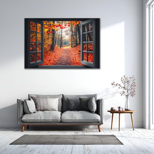 AMAZING WALL Autumn Forest Path View Peel and Stick 3D Fake Window Stickers,Removable Decals Wall Murals for Home Decor,16x24in/1PCS - color: Autumn Forest Path, size: 16x24"/1pcs
