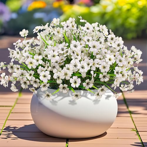 Outdoor Artificial Flowers 21 UV Resistant Bundles Fake Flower Plastic Plants Faux Silk Flowers Porch Hanging Garden Porch Window Box Decorating (White) - color: White