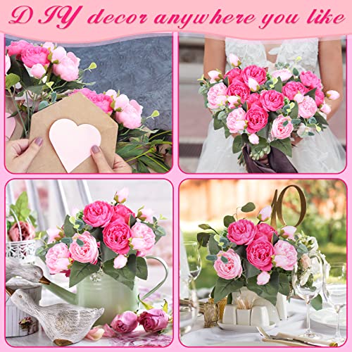 Yunsailing 8 Pack Artificial Peony Flowers Faux Silk Hydrangea Bouquet Wedding Home Table Decor Reusable Bouquet of Rose Flower for Birthday Wedding(Pink) - color: Pink, style: Peony