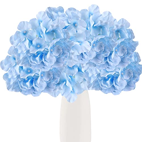 HinyoCo 32 Pcs Silk Hydrangea Artificial Flowers Hydrangea Heads No Stems, Used for Home Wedding Party Decoration (Light Blue) - color: Light Blue