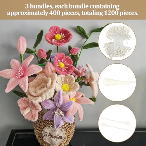 1200 Pcs Flower Stamens, 2mm Creamy White Double Heads Artificial Pearlized Flower Stamens, Hand-Made Matt Floral Stamen for Crafts DIY Christmas Wedding Scrapbook Decoration - color: Cream White