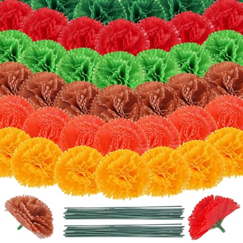 Syhood 50 Pcs Mexican Marigold Flower Bulk Decorations Flores Artificiales Fiesta Party Decorations for Mexican Backdrop Party Floral with Stems DIY Marigold Garland - color: Classic Color