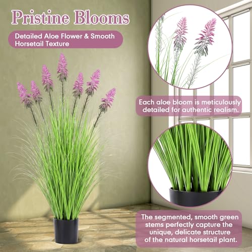 Jexine 2 Pieces 4 ft Artificial Tall Grass Plants Outdoor with Purple Cockscomb Flower Tall Artificial Grass Green Onions Plant Potted for Housewarming Gift House Garden Lobby Outdoor - color: Purple Cockscomb Flower