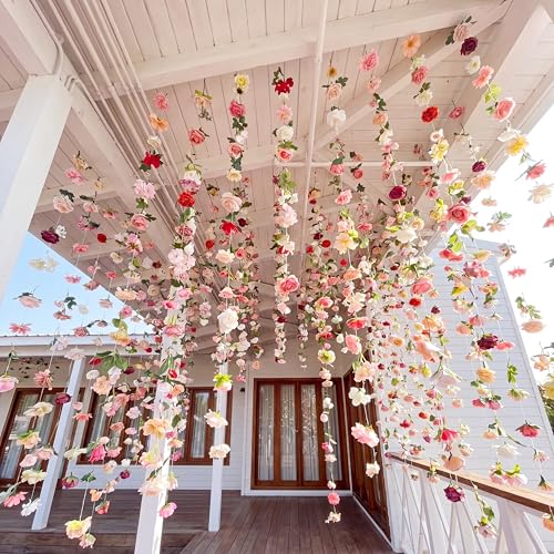 Suncalla 12 Pcs 70.8 ft Wildflower Garland Pre Strung Artificial Hanging Flower Vine Backdrop Decor from Ceiling Floating Silk Floral Garland for Garden Wedding Bridal Shower(Blossom,Multicolor) - color: Multi Color, style: Blossom