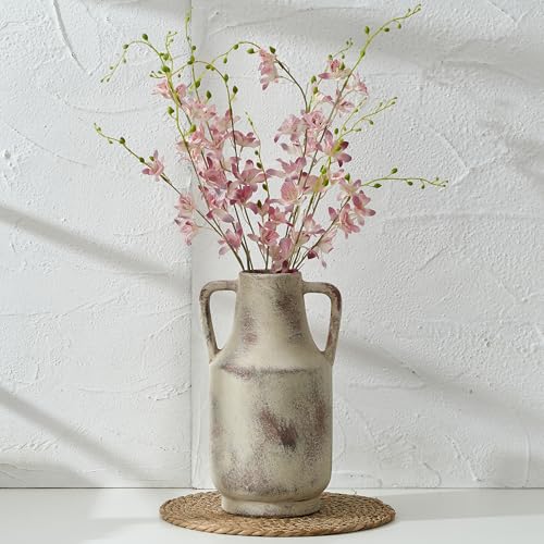 SIDUCAL Ceramic Rustic Flower Vase with Handles | 12 inch Tall Vase for Farmhouse Home Wedding Table Centerpieces, Large Decorative Terracotta Vases for Home Decor, Living Room,Shelf Decor, Terra - color: 112-terra