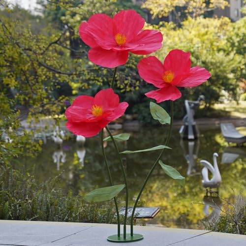 Large Paper Artificial Flowers,Giant Flowers for Decoration,Huge Handcrafted Poppy Fake Flowers with Stand for Home Decor Bridal Shower Party Outdoors Yard Event Backdrop Decor (red) - color: Red