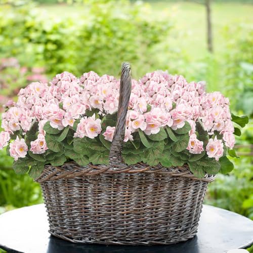 CISDUEO 4 Pcs Artificial Geranium Flowers for Outdoors Silk Flowers Outside Pink Geranium Bush Faux Flowers Geraniums for Outdoor Decor Indoor Garden Patio Grave Cemetary Table Centerpiece - color: Light Pink