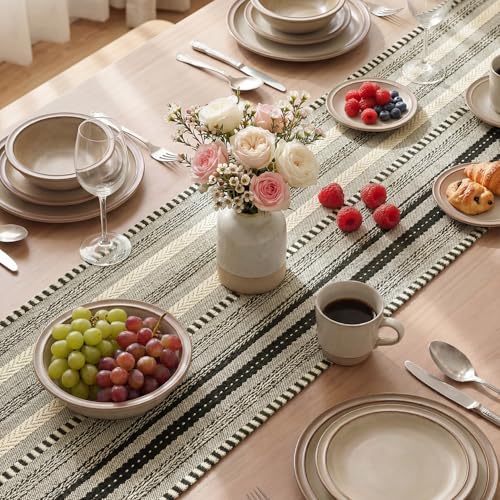 Artoid Mode Black Farmhouse Woven Table Runner, Seasonal Holiday Rustic Kitchen Dining Table Decoration for Home Party Decor 12x72 Inch - color: Black, size: 12" x 72", Table Runner