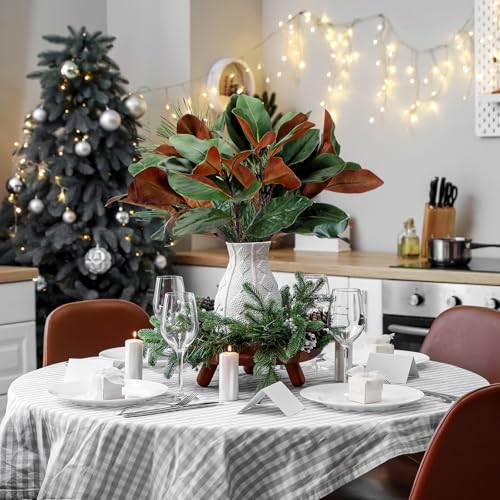Thiccywoov 6 Pcs Magnolia Artificial Leaves Branches 3D Magnolia Pick Faux Stems Twigs Realistic Touch Faux Greenery Table Centerpiece for Spring Vase Filling Farmhouse Home Office (Green,22 Inch) - size: 22 inch