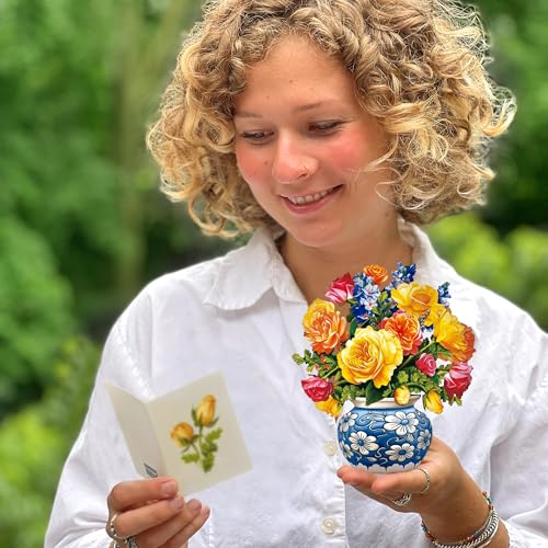Freshcut Paper Pop Up Cards, Mini Sorbet Roses (Set of 2), 6 Inch Life Sized Forever Flower Bouquet 3D Popup Greeting Card, Birthday Cards, Thank You Card, Blank Notecard & Envelope - color: Sorbet Roses, size: Mini - Two Pack