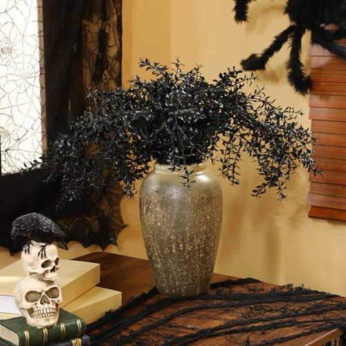 Giegxin 40" Halloween Black Flowers Branches Fake Artificial Faux Flowers Stems 4 Bundles Gothic Black Branches Curly Twig Picks for Vase Wreath DIY Bouquets Hanging Planter Home Office Centerpieces