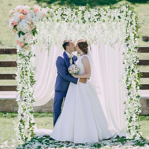 Sggvecsy 6Pcs Wisteria Garland Artificial Flowers Garland Fake Hanging Wisteria Vines Rattan Silk Hanging Flower Vines for Home Garden Outdoor Wedding Arch Party Ceremony Total 35.4Ft (White) - color: White