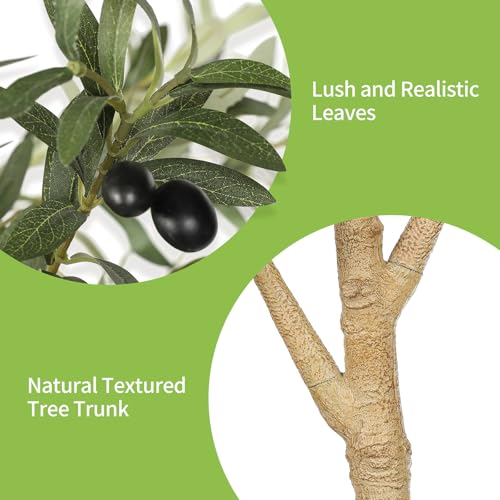 Realead 8ft Faux Olive Tree, Large Realistic Olive Trees Artificial Indoor, Tall Fake Olive Tree with Natural Wood Trunk and Lifelike Fruits for Home Office Decor - size: 8ft