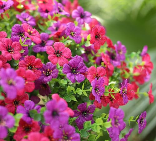 Artificial Flowers for Outdoors, Fake Faux Plants Outside Realistic Spring Summer Decor, UV Resistant Silk Flowers for Home Porch Garden (12, Purple Hot Pink) - color: Purple Hot Pink