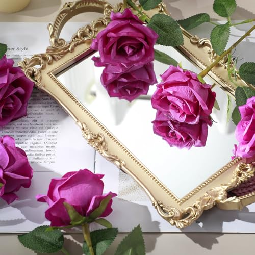 Hotop 40 Pcs Rose Artificial Flowers Bulk with Long Stem,Realistic Silk Fake Roses Bouquet for Home Wedding Centerpieces Party Table Decoration Valentines Gifts(Purple) - color: Purple