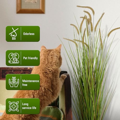 KOL Artificial 5ft Horsetail Reed Grass – 59in Tall Faux Grass Plant in Pot, Indoor Outdoor Artificial Greenery for Home, Office, Wedding & Party Decor - size: 5FT
