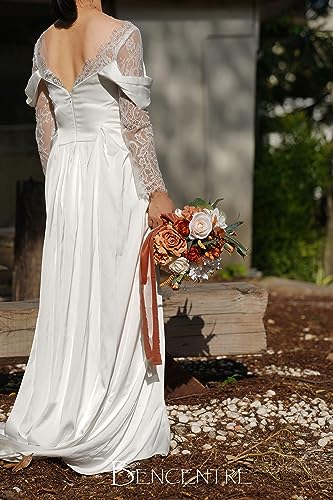 10 Inch Burnt Orange Bridal Bouquet,Fall Wedding Bouquet,Bride Bouquets for Wedding Ceremony Anniversary, Party and French Rustic Vintage Wedding,Artificial Flowers - color: Burnt Orange