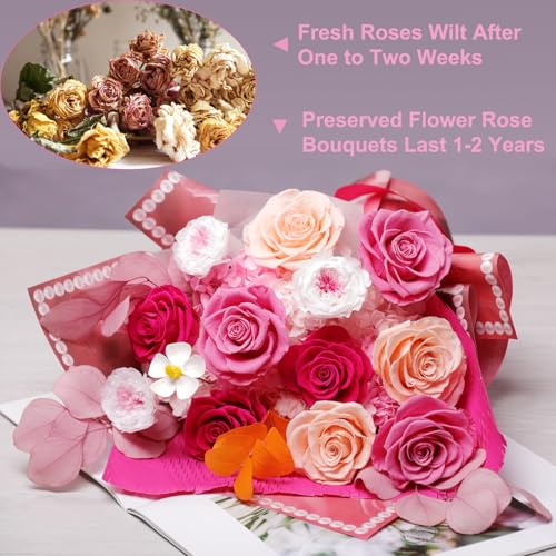 Lovenfold Flowers for Delivery Birthday Flowers Gift for Her,Preserved Flowers Bouquet 12 Roses Mixed Bouquet,Rose Gifts for Women Mom Grandma(Mixed 12 Pink-A Roses) - color: Mixed Pink