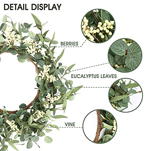 Pinkpum 20'' Eucalyptus Wreath for Front Door, Porch, Window - Green Decor for Home, Farmhouse - Spring, Summer, Fall, All Seasons - color: White, size: 20''