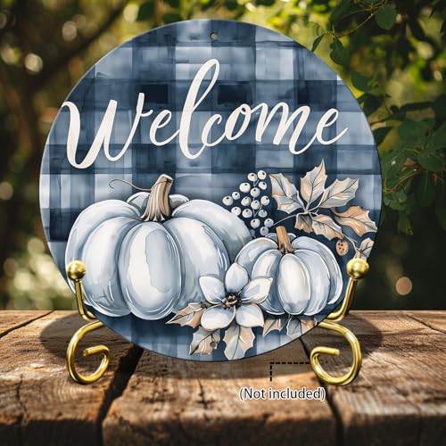 Vintage Pumpkin Welcome Fall Round Metal Sign Pumpkin Sign Farmhouse Rustic Wreath Wall Decoration for Indoor Outdoor Home Porch Window Decor 12 Inch - color: Thanksgiving 10, size: 12 inches