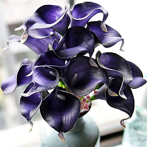 FiveSeasonStuff Real Touch Calla Lily Artificial Flowers Wedding Bridal Bouquet | Floral Arrangements | 15 Calla Lilies (Mystic Blue Violet) - color: Mystic Blue Violet