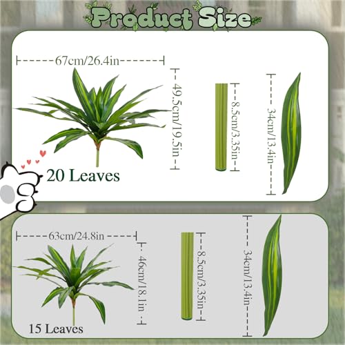 ucky 19.5" Artificial Dracaena Leaves Branches (20 Leaves, Gradient Green), 3D Textured Faux Tropical Plant Centerpiece for Living Room Decor - color: 2pcs Gradient Green, size: 20 Leaves