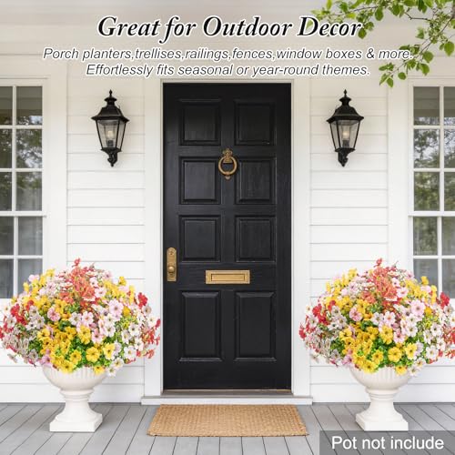Artificial Flowers for Outdoors Decoration for UV Resistant Silk,16 Bundles | Artificial Violet Flowers for Spring Outdoor Decor, Realistic Fake Plants for Porch,Garden,Window Box,Vase Mix 6 Colors - color: Orange White Yellow Pink