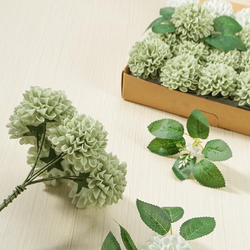 Artificial Flowers, 50pcs Sage Green Artificial Rose for DIY Wedding Bouquets Centerpieces Arrangements, Sage Green Rose and Dahlia Flowers with Stem for Bridal Shower Party Home Decorations - color: Sage Green Rose and Dahlia, size: 50pcs