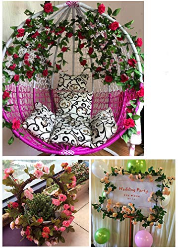 canjoyn 2 Pack 4.2 Feet/Piece Artificial Flower Vine Rattan Hanging Silk Rose Garland for Wedding Venue Backdrops Flower Walls Photo Background Bridal Showers, Baby Showers, and Event Decor (Red) - color: Red