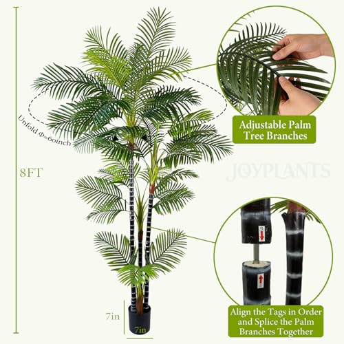 8FT Artificial Palm Tree, Tall Fake Plant Areca Palm in Black Pot, Lifelike Silk Outdoor Faux Trees UV Resistant Large Plant for Indoor House Office Living Room Hotel Villa Decor - color: 8ft-b