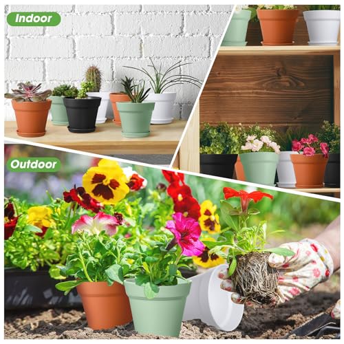 Mumufy 54 Pack 4 Inch Plant Pots Bulk Small Planter with Drainage Hole and Saucer Small Plastic Pots for Flowers Succulent Cactus and All House Indoor(Classic) - color: Classic