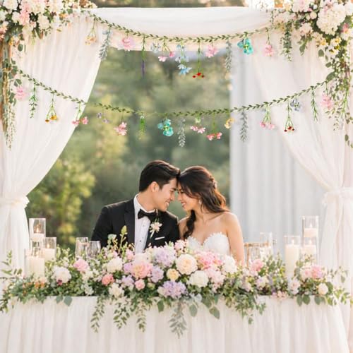 2 PCS 6.5 Ft Artificial Flower Banner Spring Wildflower Garland Hanging Flowers for Decoration Floral Backdrop for Bridal Shower Home - color: Green